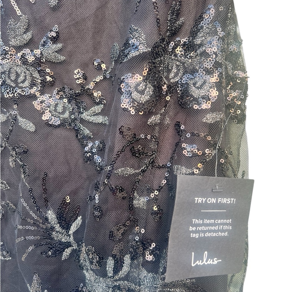 Lulu's Black Strapless Floral Lace Gown with Thigh Slit - Picture 5 of 7